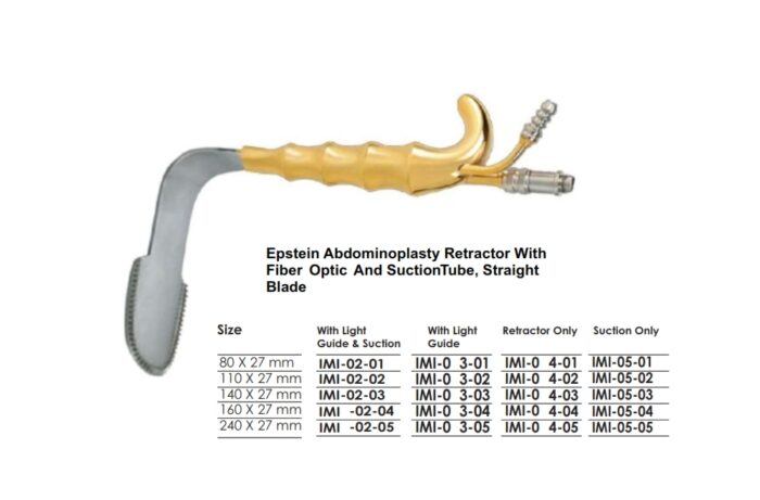 Epstein Abdominoplasty Retractor With Fiber Optic And SuctionTube, Straight Blade