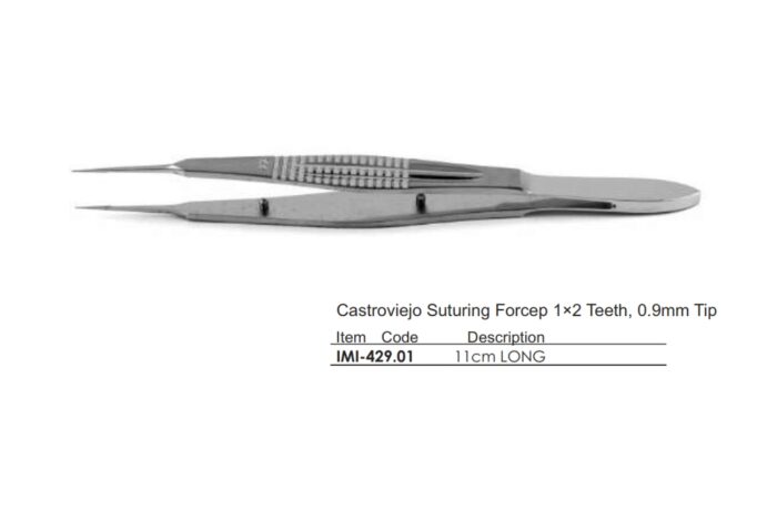 Castroviejo Suturing Forcep 1×2 Teeth, 0.9mm Tip