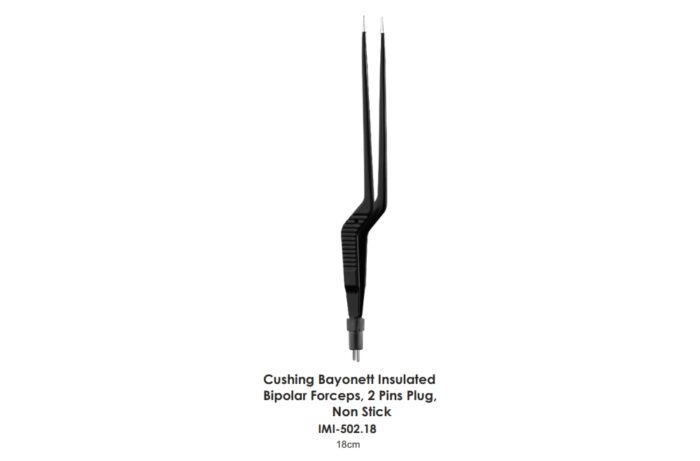 Cushing Bayonett Insulated Bipolar Forceps, 2 Pins Plug, Non Stick