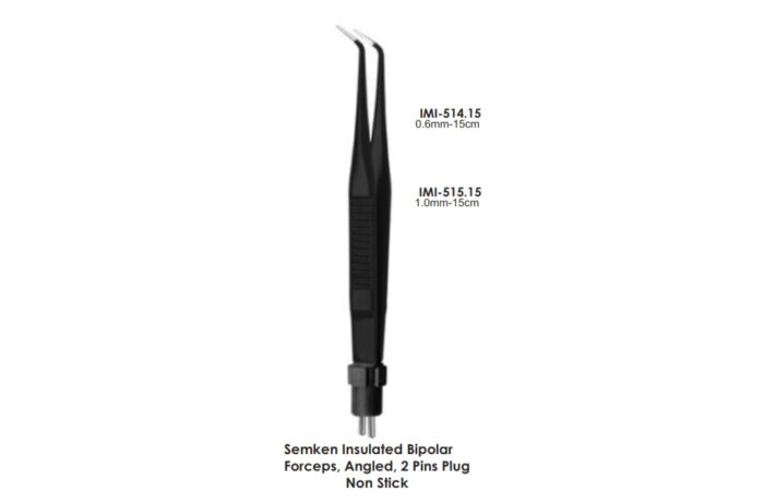 Semken Insulated Bipolar Forceps, Angled, 2 Pins Plug Non Stick